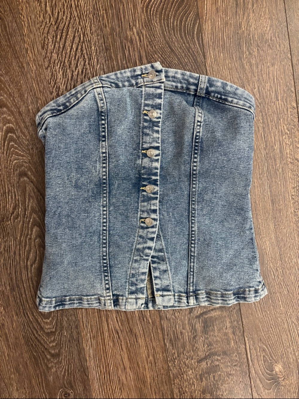 H&M Blue Denim Strapless Button Front Corset Top